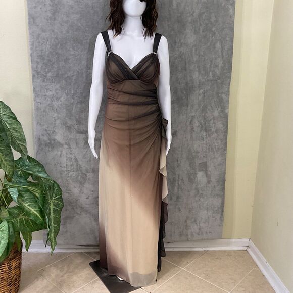 Blondie Nites Ombré Formal Gown Jr.’s 11 Brn. /purple sparkly rushed ruffle zip - Picture 1 of 8
